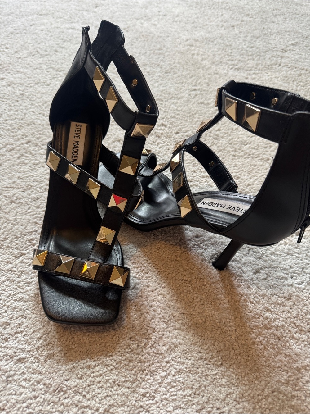 Steve Madden Black Studded T-Strap Heels
